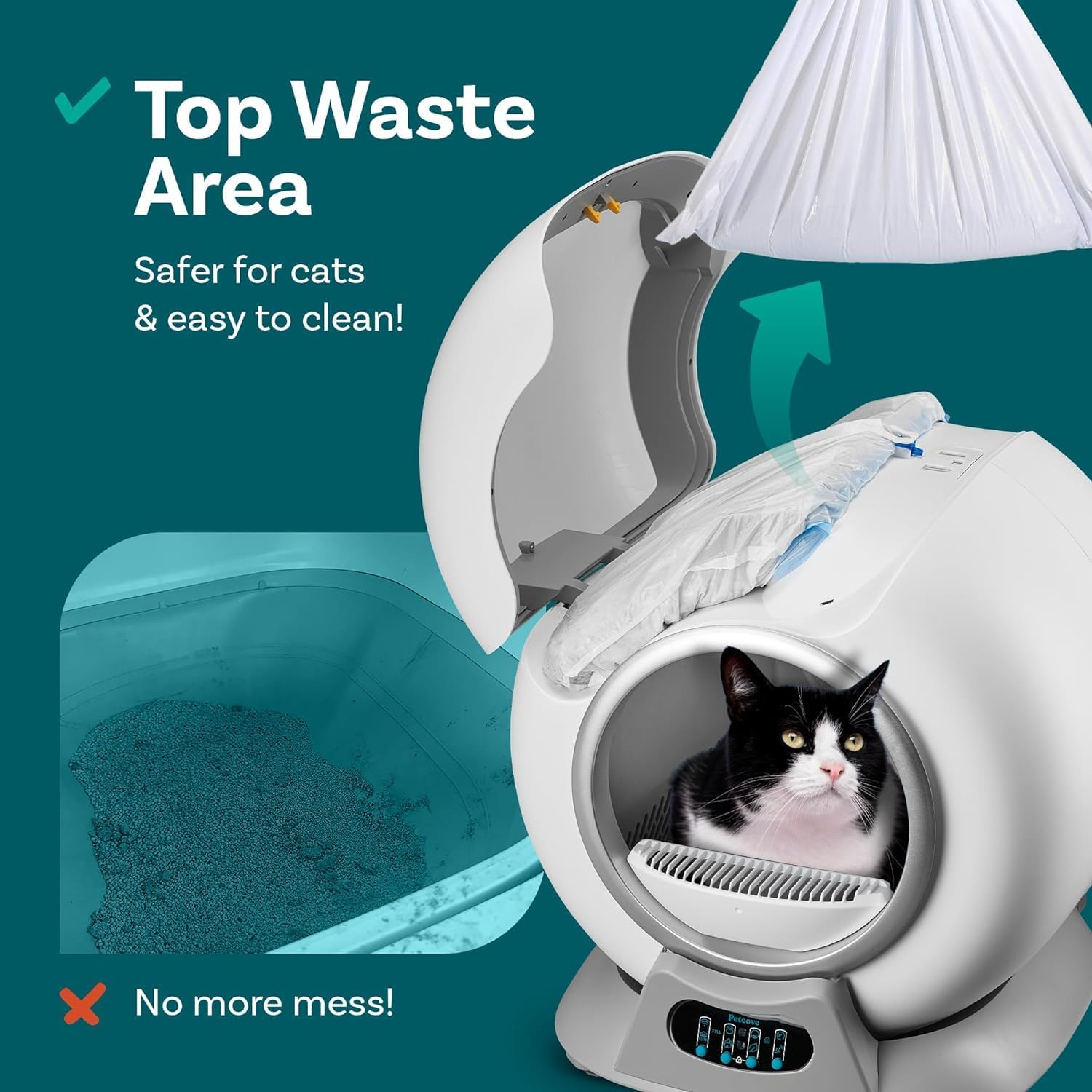 PetCove Self-Cleaning Litter Box - Automatic Odor Control, Easy Cleaning, Multiple Cat Friendly, Covered Design for Privacy & Hygiene