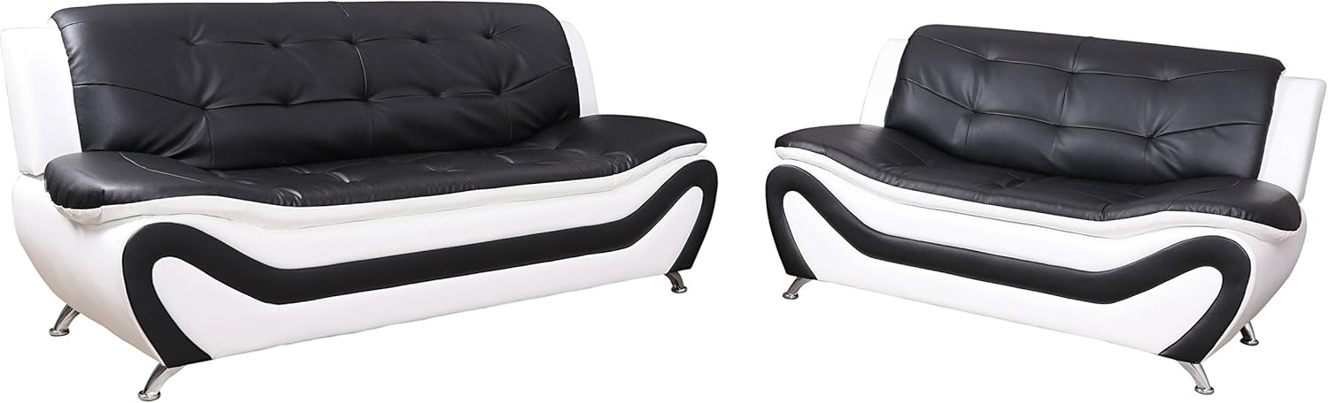 3 Piece Aldo Modern Sofa Set, Black/White