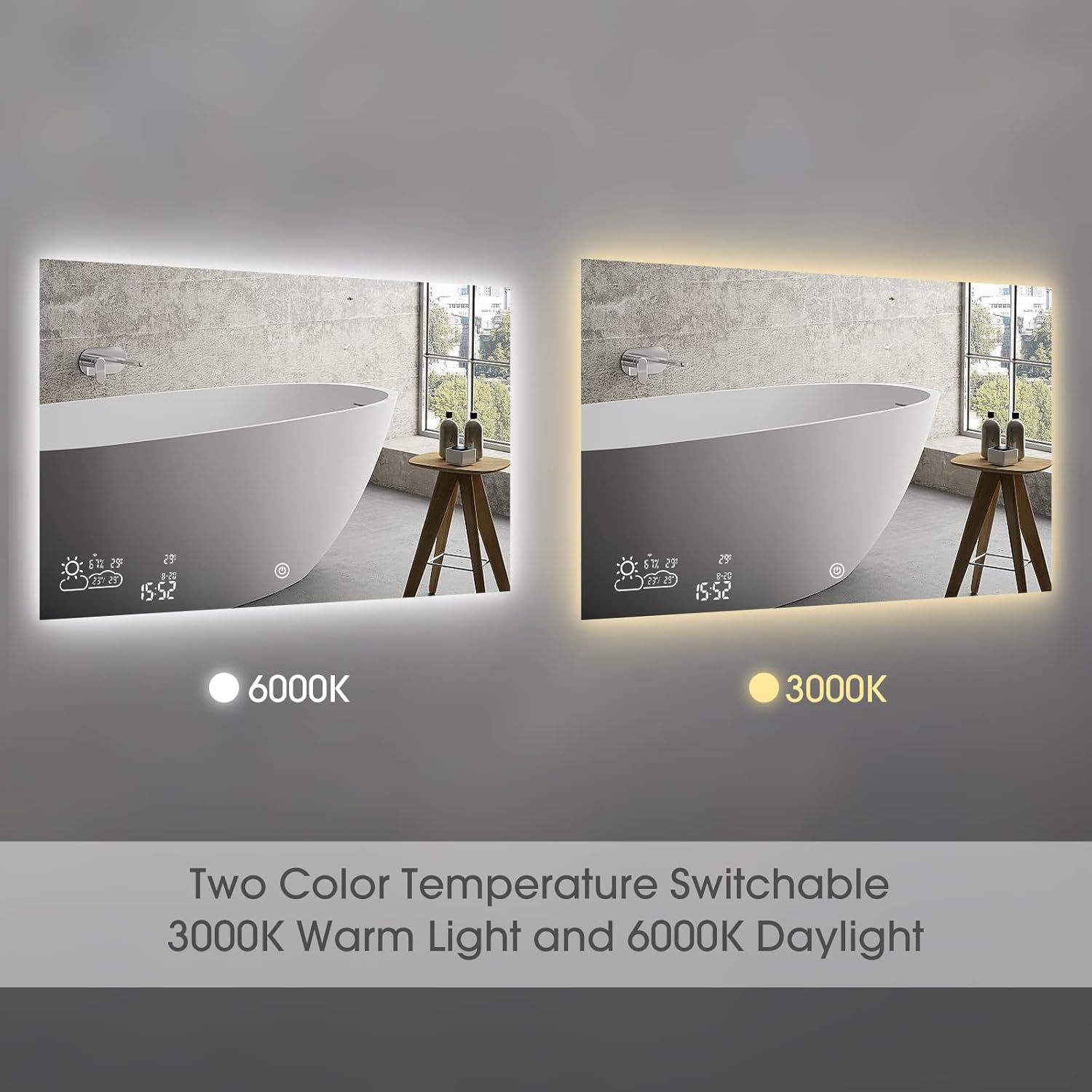 Smart Bathroom Mirror with Bluetooth Wi-Fi Enabled Weather Display, 32”X 24” Fog Free, LED Light Vanity Mirror Backlit Frameless Lighted Touch Sensor Makeup for Wall - Horizontally Hang Only