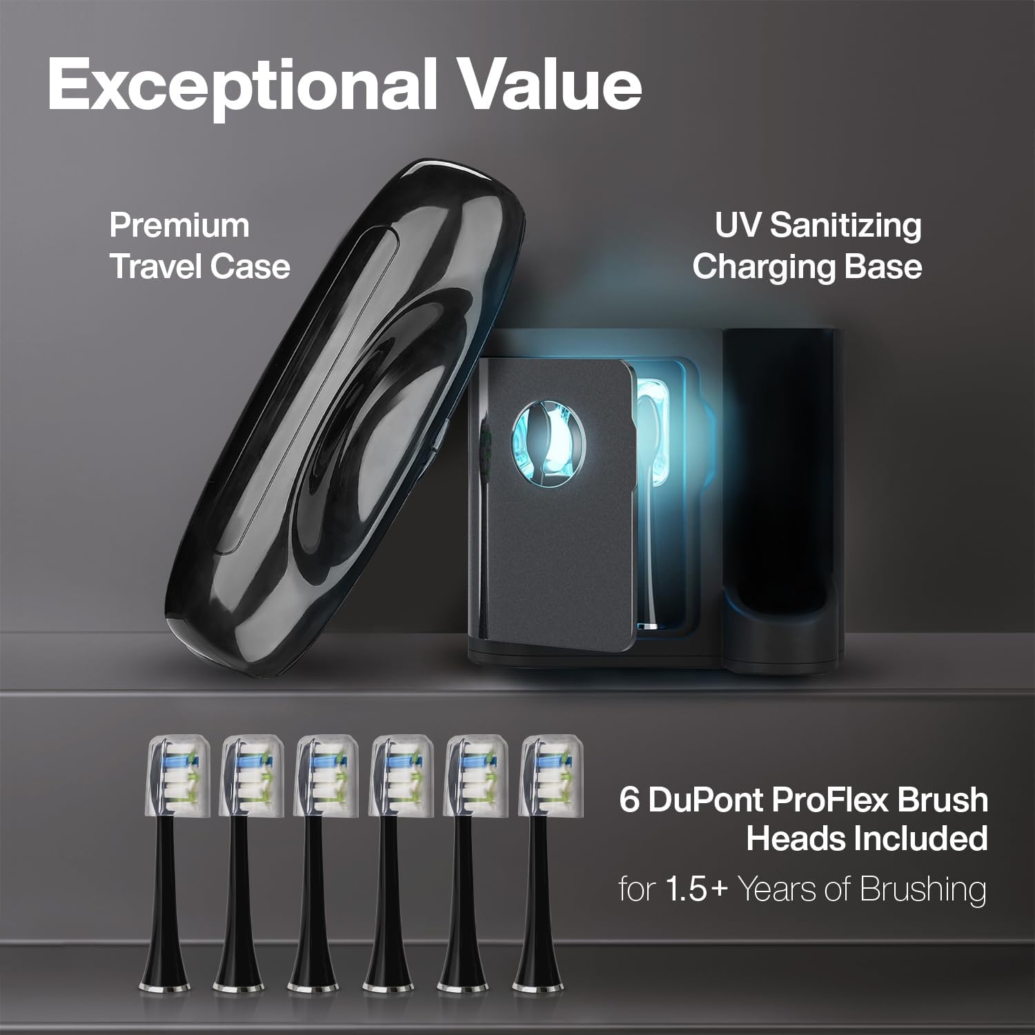 Black Series PRO – Ultra Whitening Toothbrush W UV Sanitizing Base – 5 Modes & Smart Timers – Premium Travel Case – Electric Toothbrush – ADA Approved Toothbrush