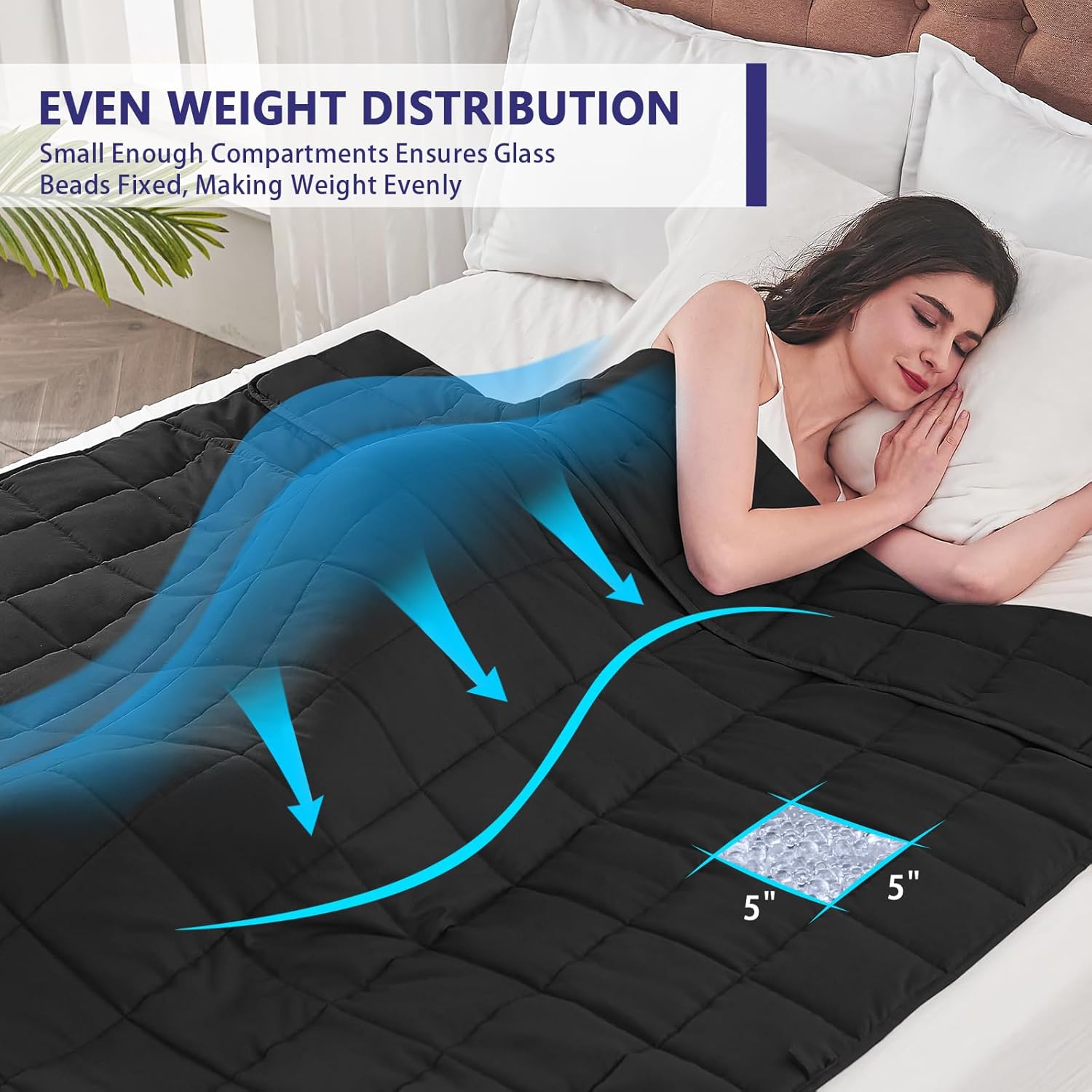 Weighted Blanket for Adults (20 Lbs, 60" X 80", Black) Cooling Heavy Blanket for Sleeping Perfect for 190-210 Lbs, Queen Size Breathable Blanket with Premium Glass Bead, Machine Washable