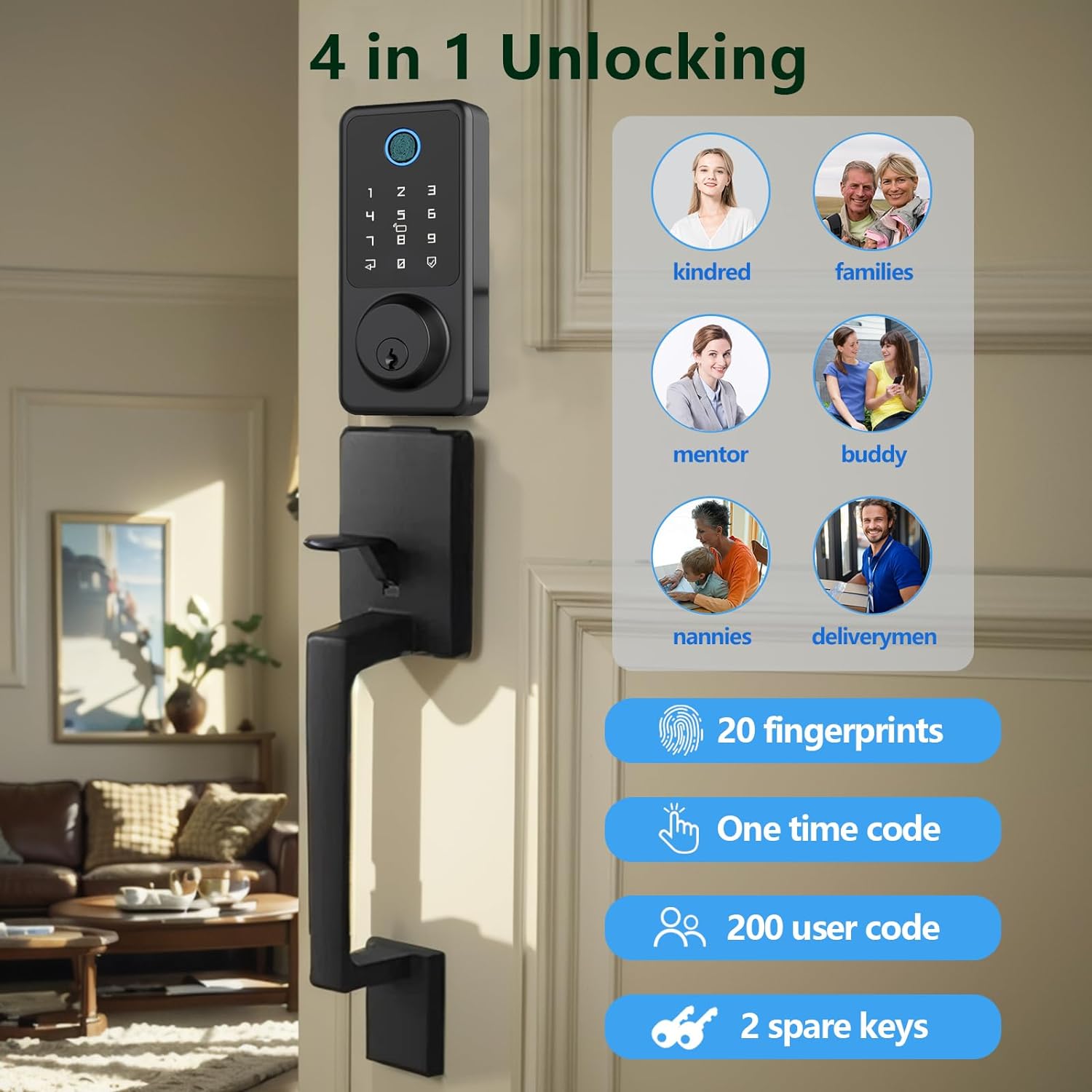 SecuSly Smart Lock with Handleset & Touchscreen Keypad | Keyless Entry, Auto-Lock, and Wi-Fi Control | Advanced Security for Your Front Door