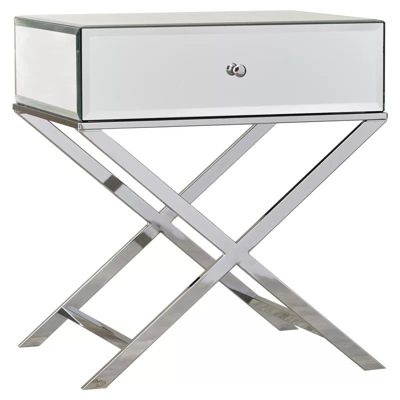 Nyasha Mirrored Glass Top End Table with Storage