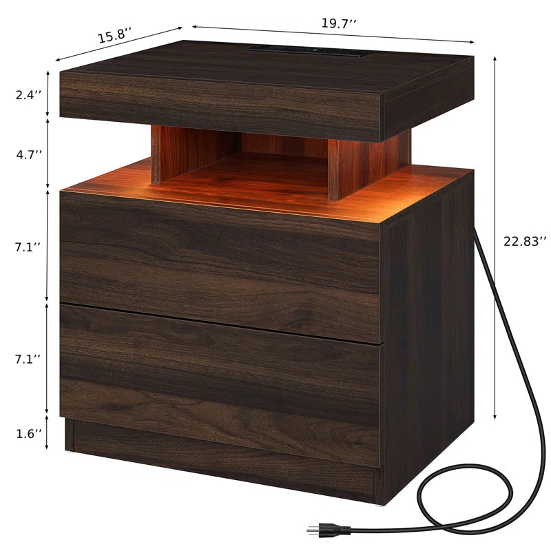 Modern Smart Nightstand with Wireless Charging, LED Lighting & Dual Storage Drawers – Perfect for Tech-Savvy Home Decor Enthusiasts