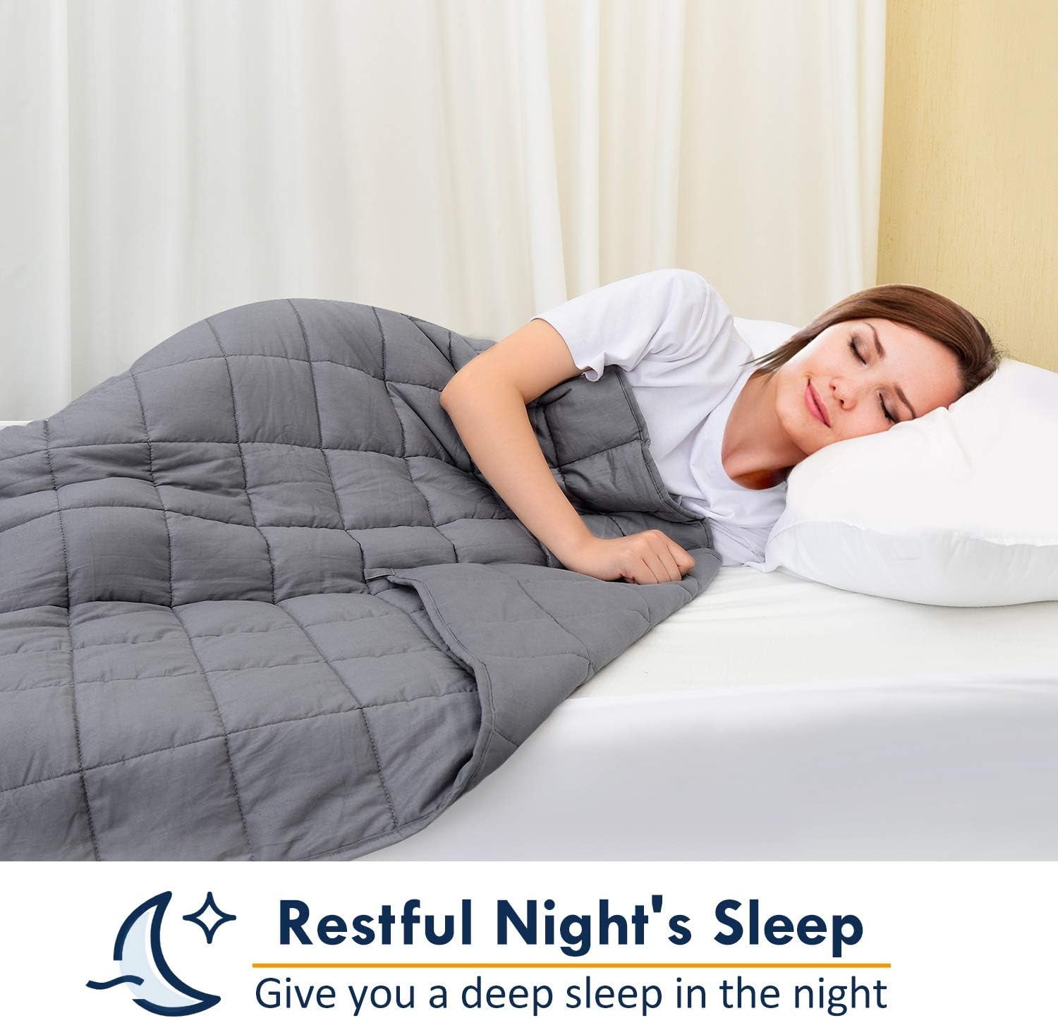 Weighted Blanket for Adults (20 Lbs, 60"X80", Grey) - Cooling Heavy Blanket for Adult between 190-210 Lbs - 100% Natural Cotton Material with Premium Glass Beads, Double Stitched Edge