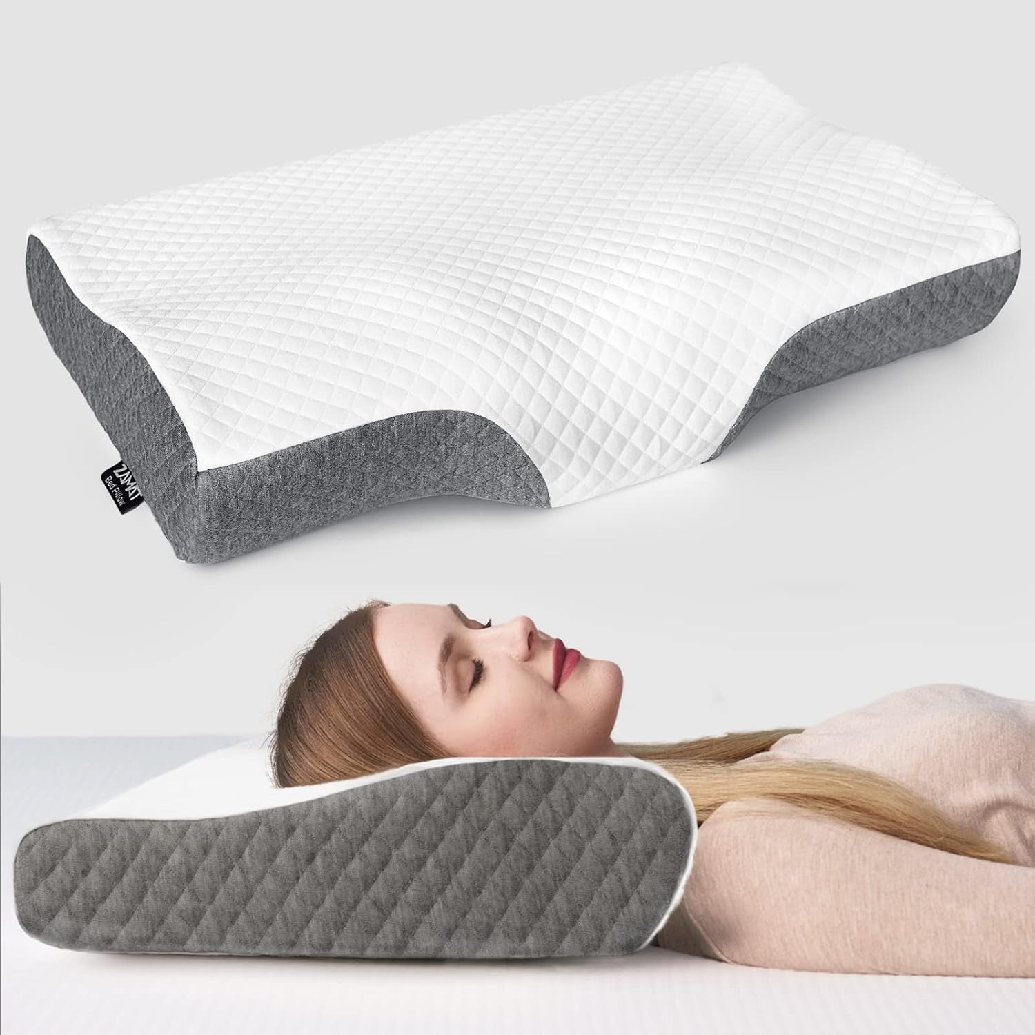 Contour Memory Foam Pillow for Neck Pain Relief, Adjustable Ergonomic Cervical Pillow for Sleeping, Orthopedic Neck Pillow with Washable Cover, Bed Pillows for Side, Back, Stomach Sleepers