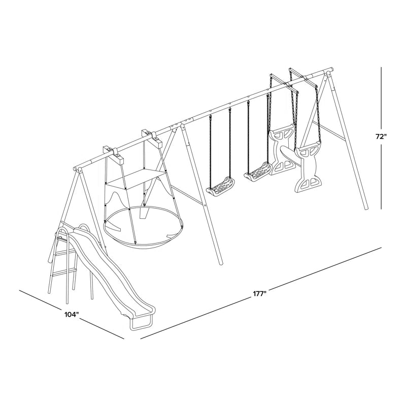 Outdoor Rosemead Metal Swing Set with Lifetime Warranty on 6' Double Wall Slide