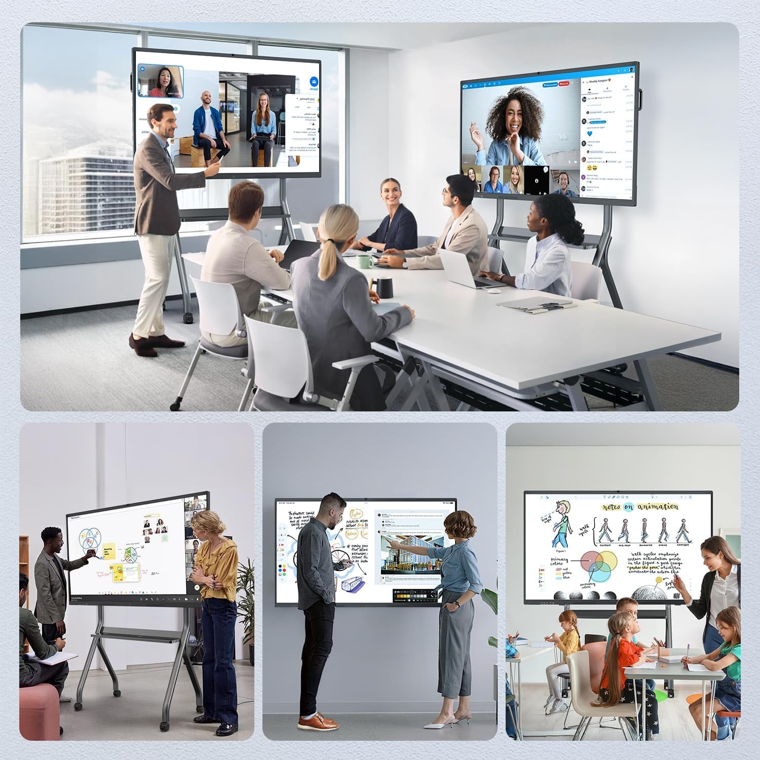65" Smart Whiteboard for Classroom Office, All-In-One 4K Digital Board, 20 Point Touchscreen, Screen Mirroring, Bluetooth/Wifi/Hdmi, Camera & Mic, Android 13, 8+128G (Wall Mount Included)