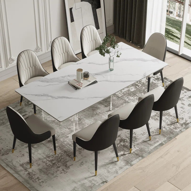 Foclia 9 - Piece 70.86'' Sintered Stone Dining Table with 8 Leather Chairs Dining Set