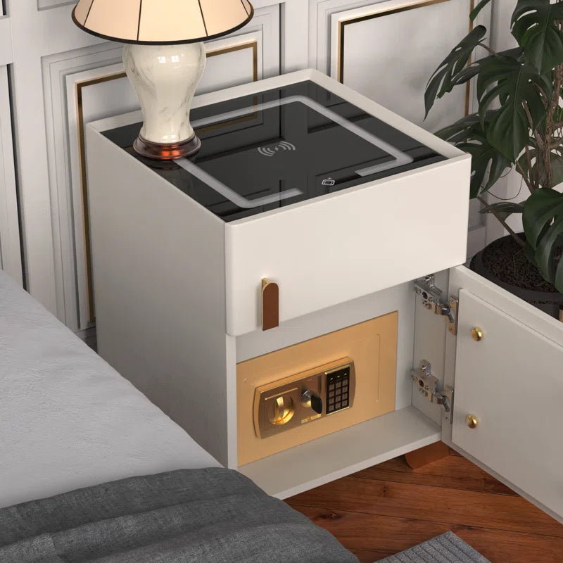 Kendrianna Nightstand with Safe Box and LED Lights and Wireless Charge