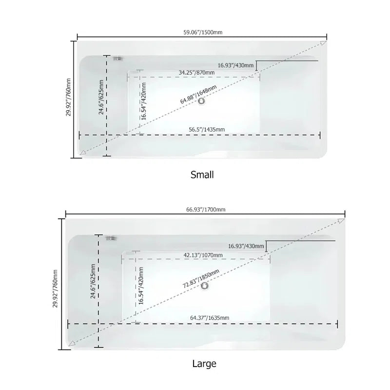 59.06'' X 29.9'' Freestanding Whirlpool Acrylic Bathtub