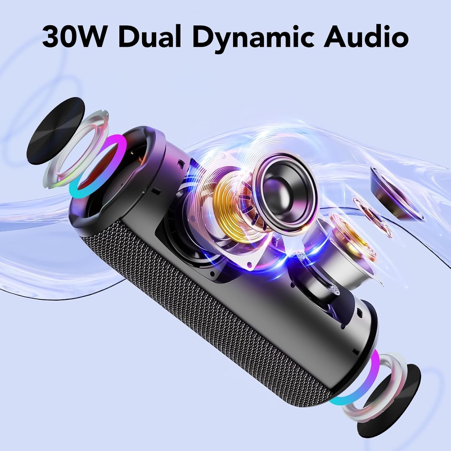 Portable Bluetooth Speaker, Bluetooth 5.4 Speaker, 30W Dual Speaker, Deep Bass, 30H Playtime, 3 EQ Mode, Colorful RGB Lights, IPX7 Waterproof, TWS Pairing for Outdoor/Home/Party/Travel, Gift Ideas