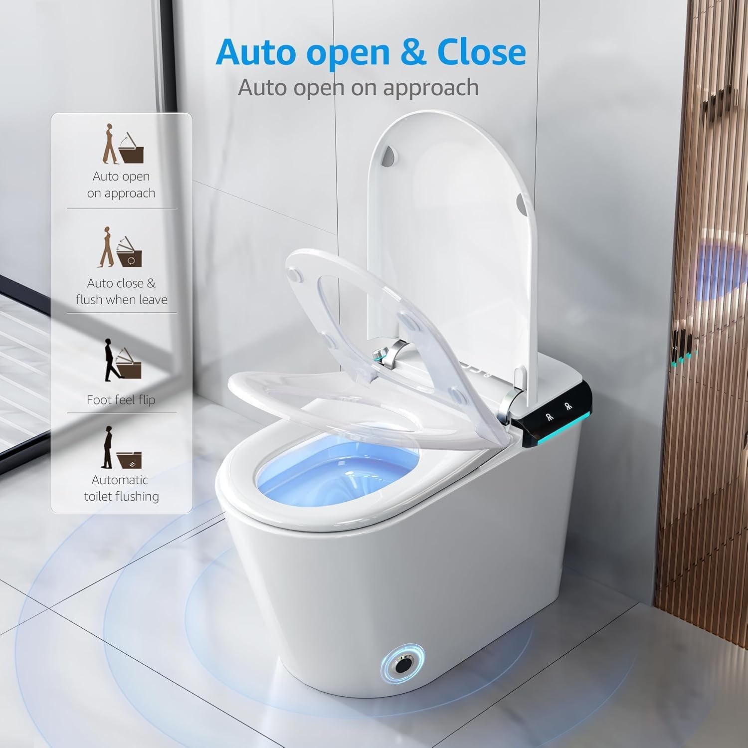 Smart Toilet with Auto Open/Close Lid, Bidet Toilet Pump-Assisted, Blackout Flush, Heated Seat, Dual Auto Flush, Warm Water, Foot Sensor Operation, Tankless Elongated Toilets with LED Display