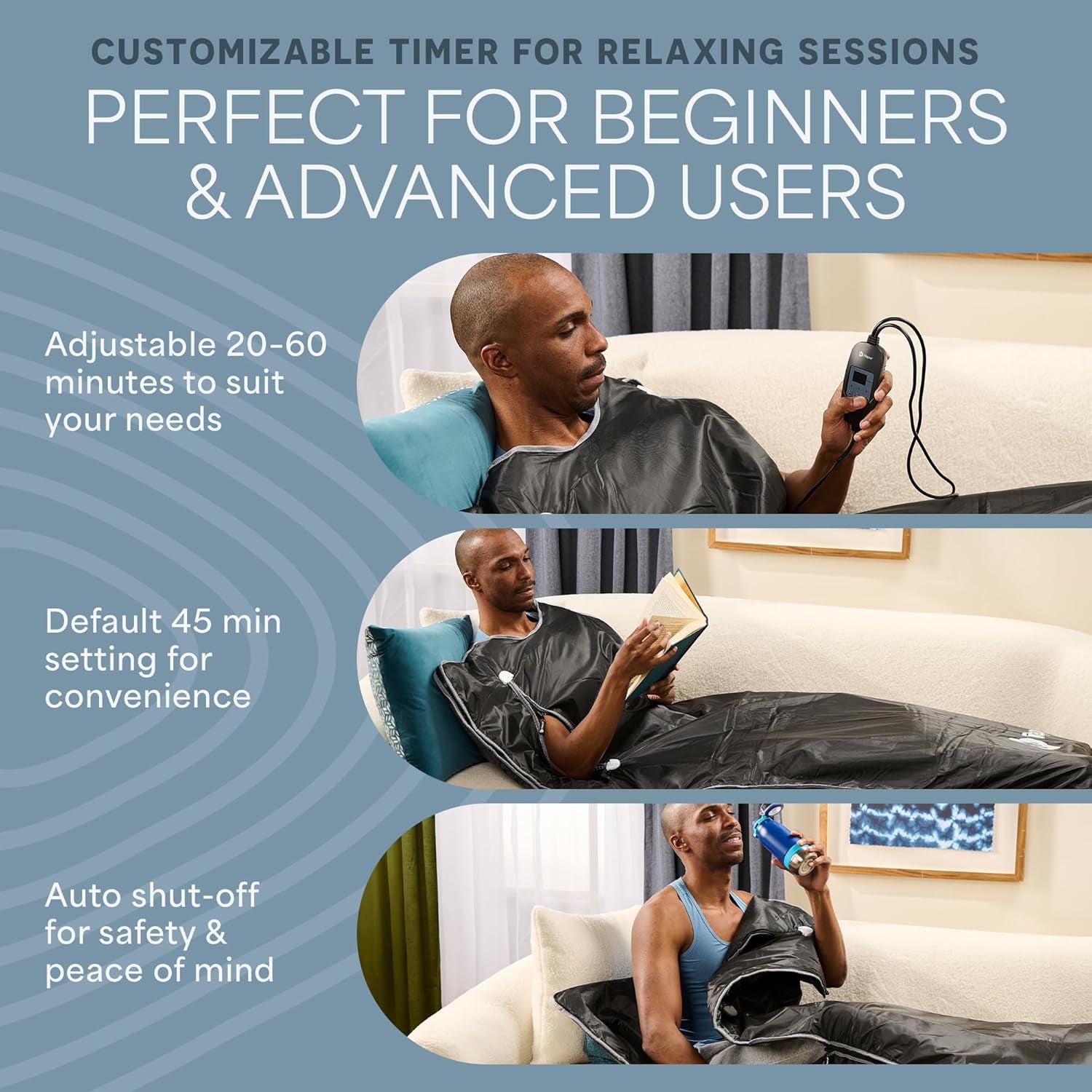 Bioremedy Infrared Sauna Blanket – Available in 5 Colors – Portable Far Infrared Home Sauna Bag for Detox, Tension, and Relaxation – Adjustable Temp (86–158°F) & Timer – Includes Detox Wraps