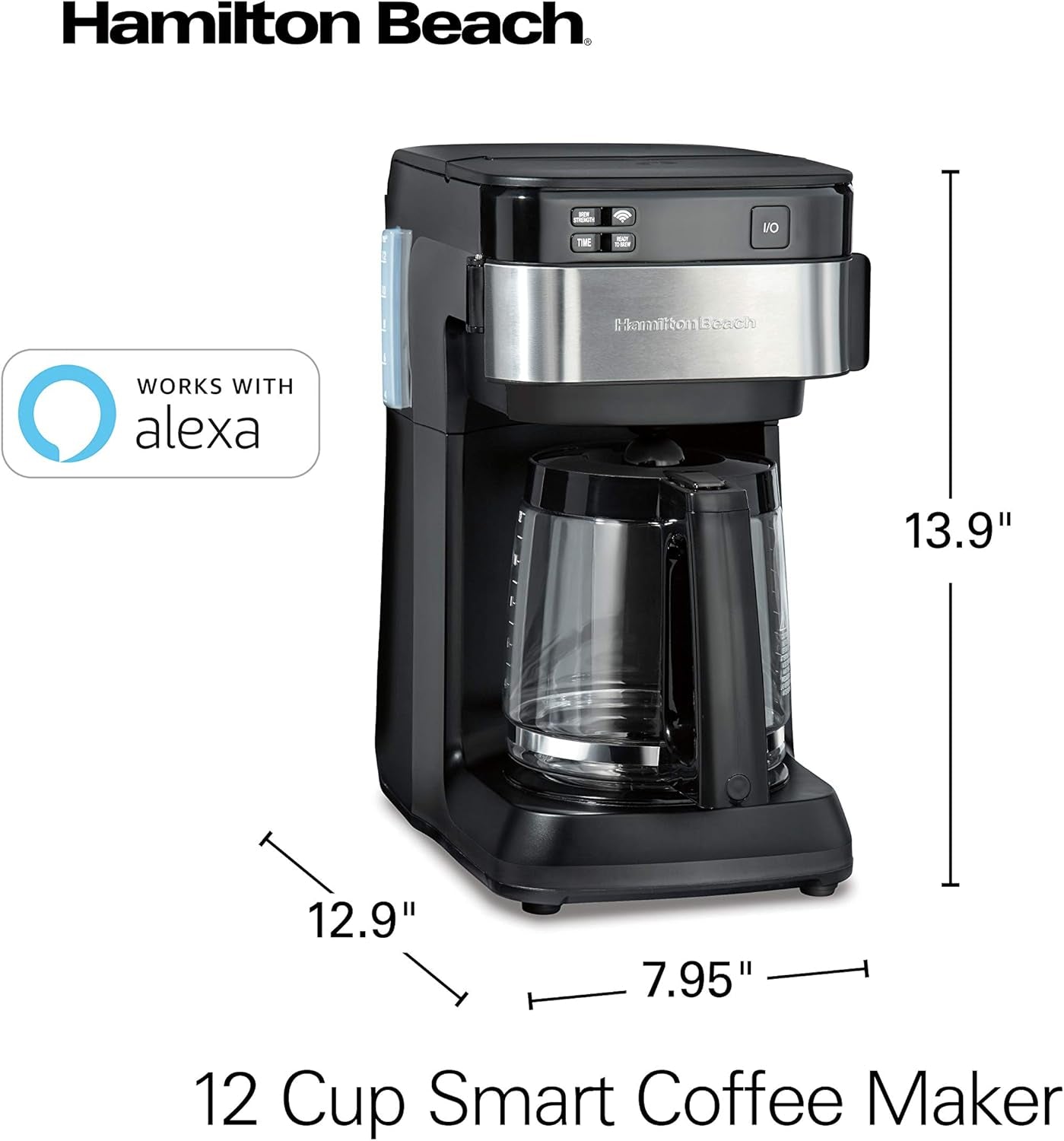 Works with Alexa Smart Coffee Maker, Programmable, 12 Cup Capacity, Black and Stainless Steel (49350R)