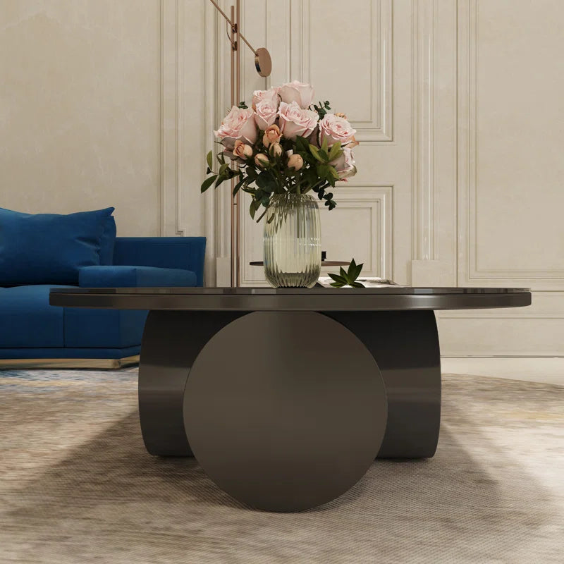 Luxury Oval Faux Marble Coffee Table with Hidden Storage Drawer | Elegant Design for Modern Living Spaces