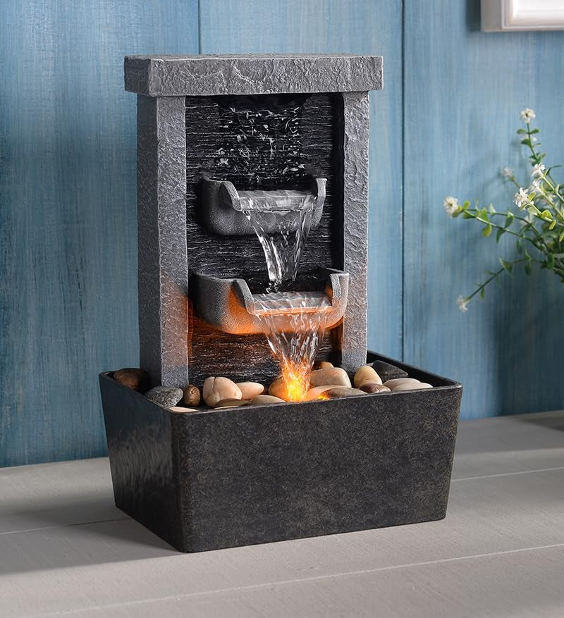 Home Décor 10.3 in Indoor Waterfall Fountain Relaxation High Pressure Water Pumps Tabletop Fountain Nature Feeling Water Fountains with Reflective Lighting/River Rocks Home/Office Decoration
