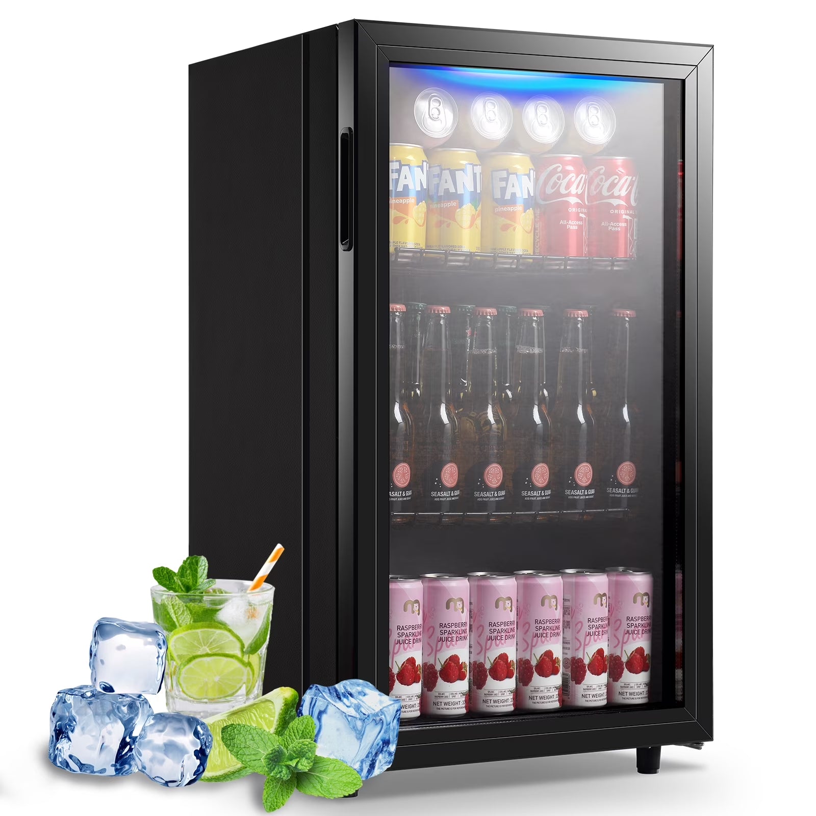 125 Can Mini Fridge Glass Door 3.5 Cu.Ft Beverage Cooler Refrigerator for Drink Soda Wine