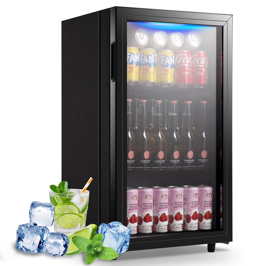 125 Can Mini Fridge Glass Door 3.5 Cu.Ft Beverage Cooler Refrigerator for Drink Soda Wine