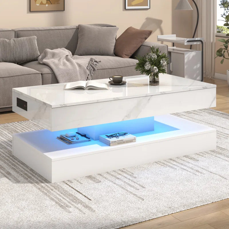 Large Lift Top Led Modern High Glossy Coffee Table with Charging Station