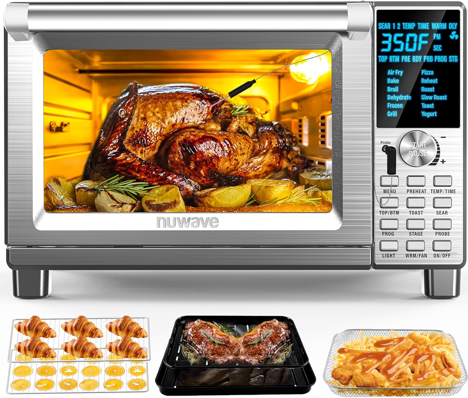 NuWave Bravo XL Smart Air Fryer Toaster Oven | 12-in-1 Convection Oven with 30-Quart Capacity | Precision Temperature Control (50°-500°F) | Stainless Steel | Perfect for Healthier, Faster Cooking