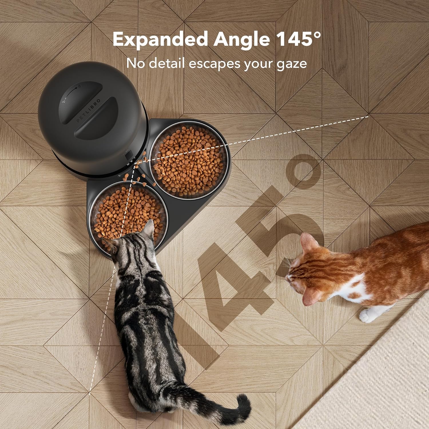 Automatic Cat Feeder with Camera for Two Cats, 1080P HD Video with Night Vision, 5G Wifi Pet Feeder with 2-Way Audio for Cat & Dog, Low Food & Motion & Sound Alerts, Dual Tray, Black 5L