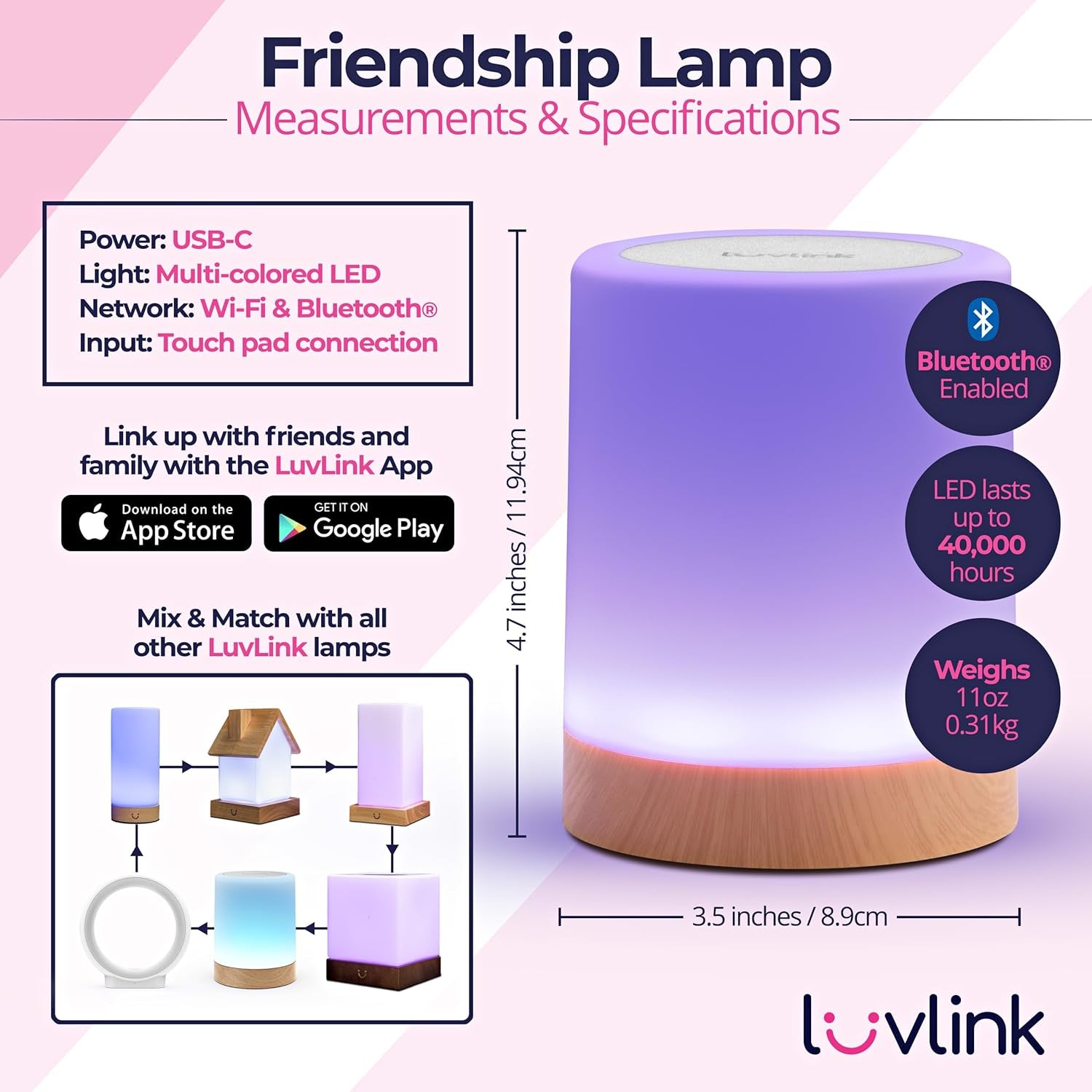 Friendship Lamp V2.0 - Long Distance Wifi Touch Lamps for Couples, Friends & Family | Stay Connected from Anywhere – Easy App Setup – No Subscription (Set of Two)
