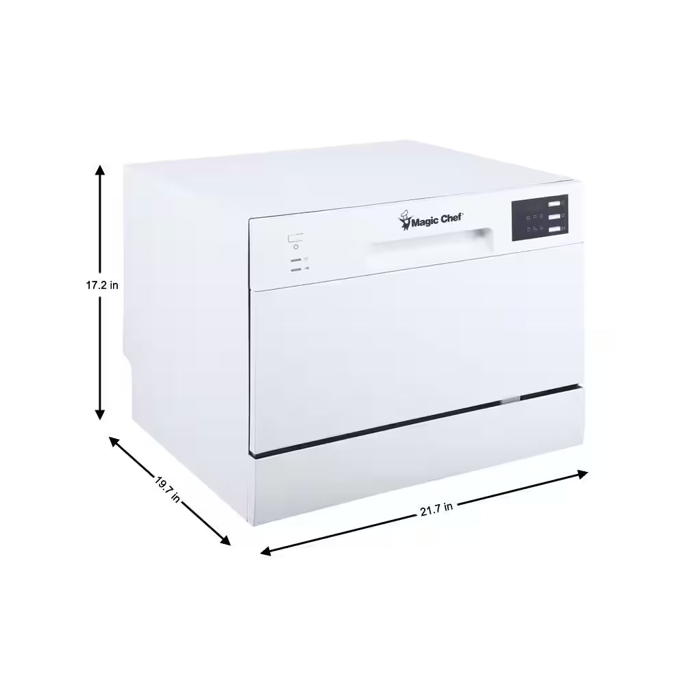 21 In. White Electronic Countertop 120-Volt Dishwasher with 6-Cycles, 6 Place Settings Capacity