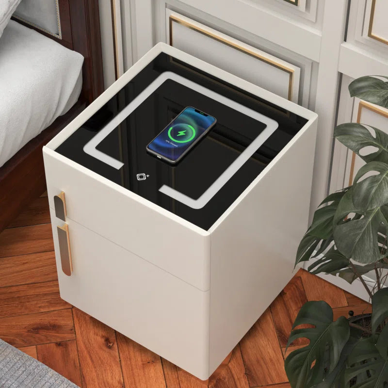 Kendrianna Nightstand with Safe Box and LED Lights and Wireless Charge