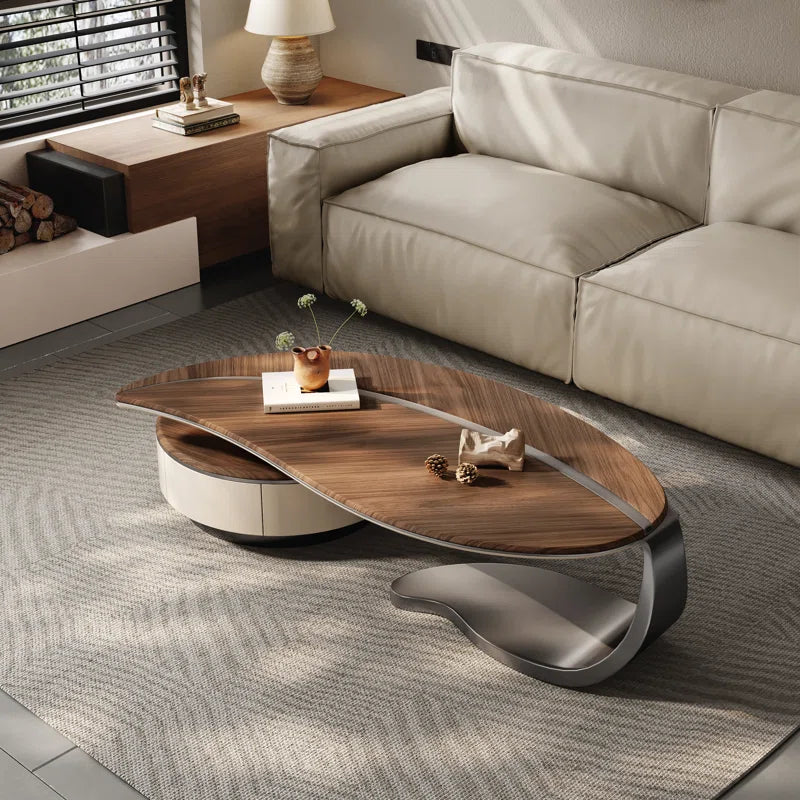 Abels Mid-Century Modern Wood Leaf Shaped Coffee Table with 2 Drawer