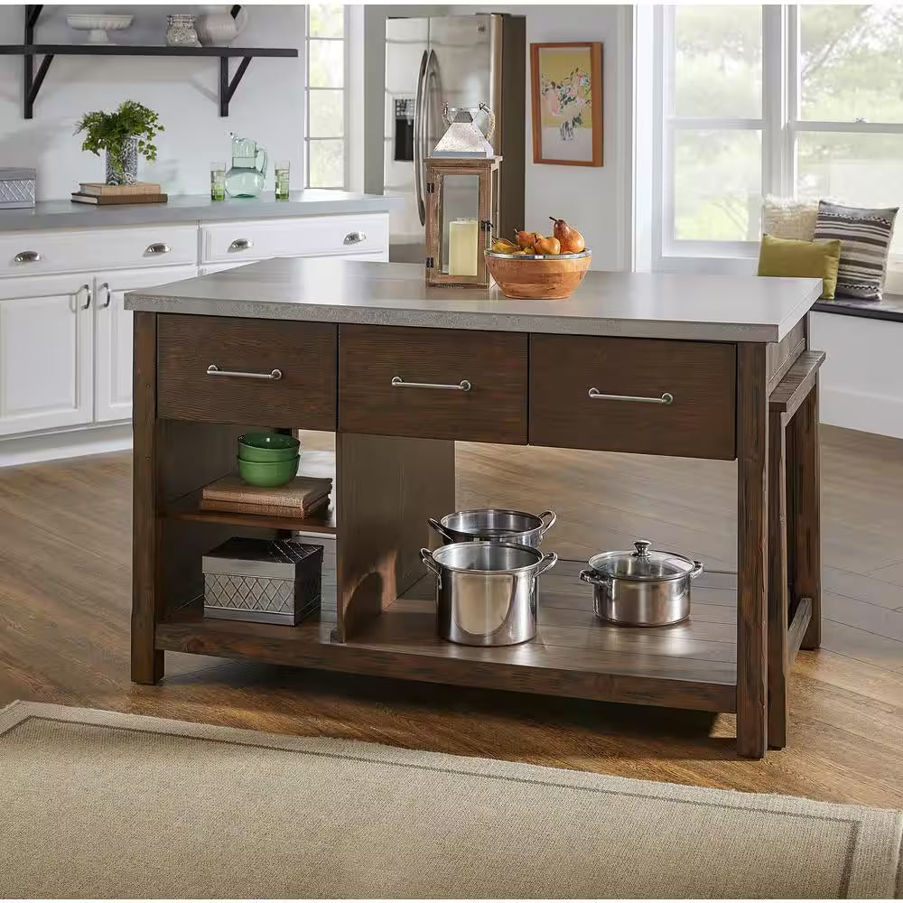 Brown Reclaimed Style Extendable Kitchen Island