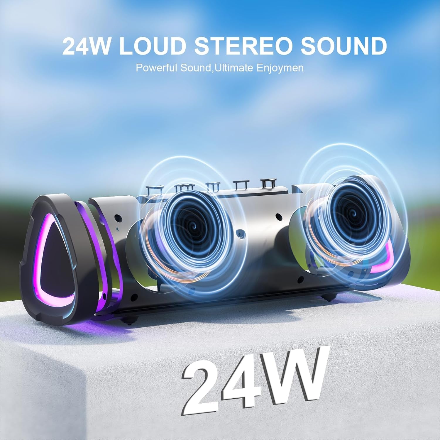 Bluetooth Speakers, V40 Wireless Portable Bluetooth Speaker with TWS Dual Pairing, 24W Stereo Sound and 24H Playtime, IPX7 Waterproof Bluetooth Speaker for Home and Outdoor