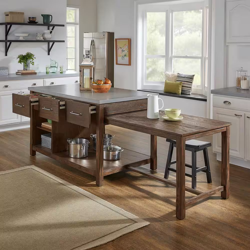 Brown Reclaimed Style Extendable Kitchen Island