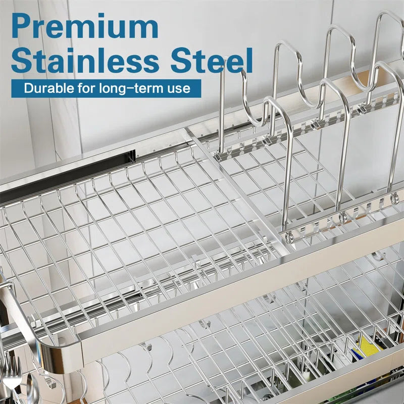 ASA Adjustable Stainless Steel Dish Rack | Space-Saving, Expandable Design with Utensil Holder | Rust-Resistant & Durable for Modern Kitchens