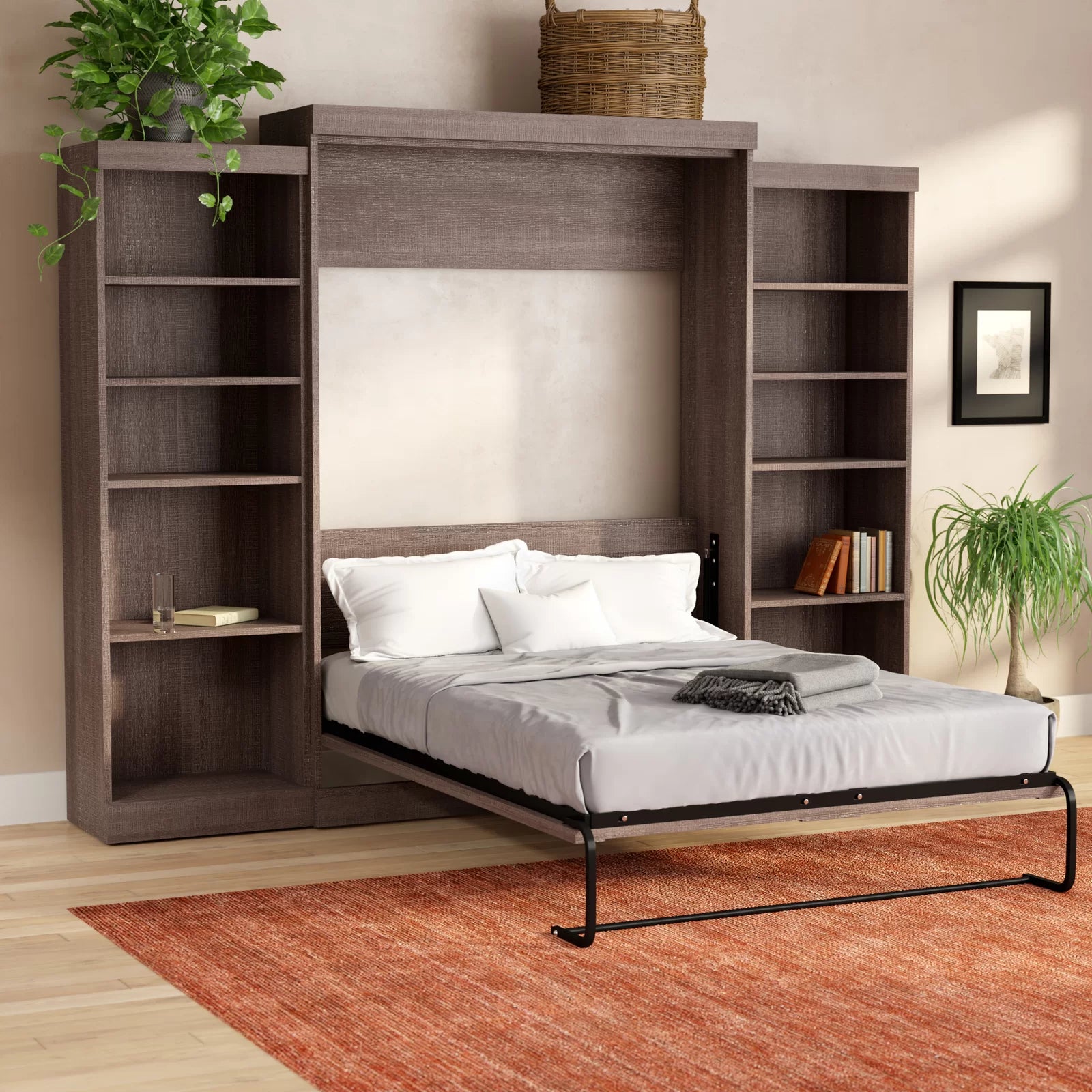 Wade Logan Arlex Murphy Bed with Shelving & Storage - Space-Saving Modern Design, Built-In Desk & Cabinet - Transform Any Room into a Multi-Functional Living Space