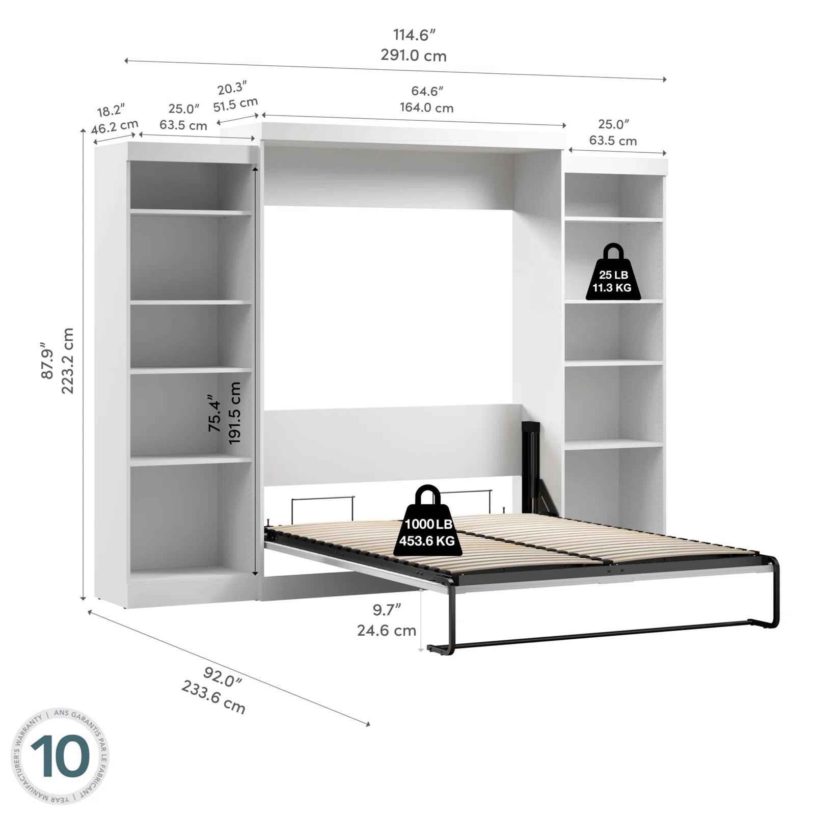 Wade Logan Arlex Murphy Bed with Shelving & Storage - Space-Saving Modern Design, Built-In Desk & Cabinet - Transform Any Room into a Multi-Functional Living Space