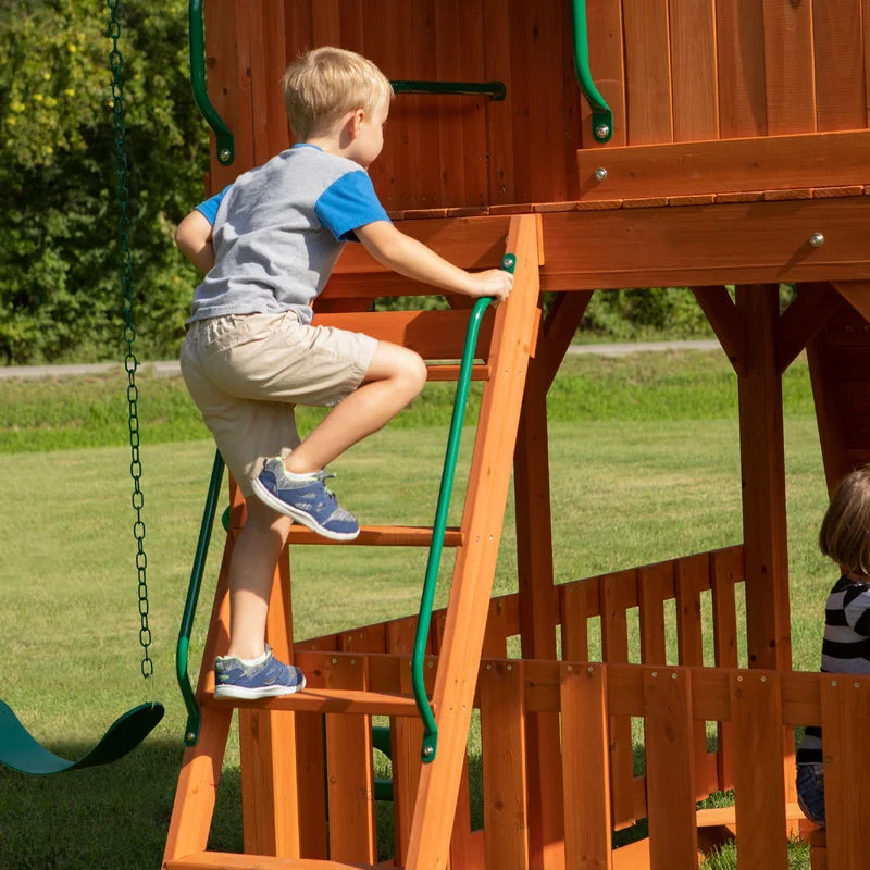 Backyard Discovery Skyfort II All-Cedar Swing Set | Deluxe Wooden Playset with Slide, Fort, Swings, and Sandbox | Premium Outdoor Adventure for Kids