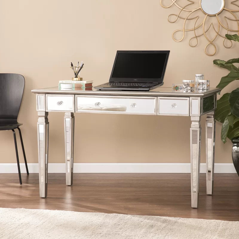 Danielynn Glass Desk | Elegant Glam Design with Polished Chrome Frame & Tempered Glass Top | Stylish Home Office Essential