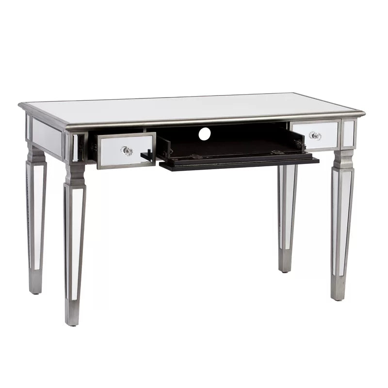 Danielynn Glass Desk | Elegant Glam Design with Polished Chrome Frame & Tempered Glass Top | Stylish Home Office Essential