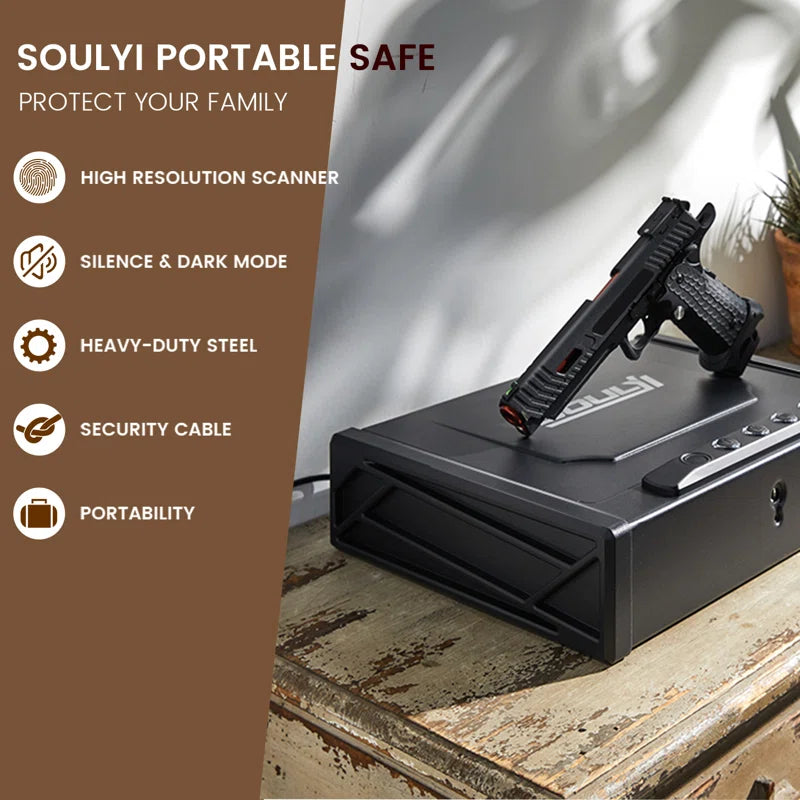 Soulyi Quick Access Digital Gun Safe - Biometric Fingerprint Lock, Secure 3-Gun Storage - Home Defense Safety with Fast, Reliable Access