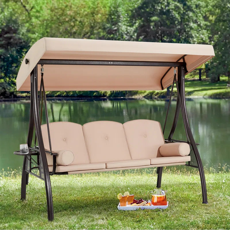 Arlmont & Co. Kolyn Porch Swing with Stand & Protective Outdoor Cover | Weather-Resistant, Freestanding Swing for Relaxation & Style