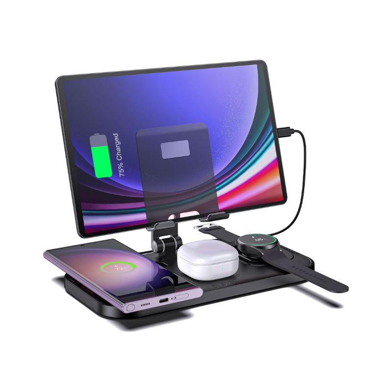 4-in-1 Foldable Wireless Charger for Samsung Galaxy S24 Ultra/S23/S22 Series, Galaxy Watch 6/5, Buds & Tablet | All-in-One Charging Station for Home & Office