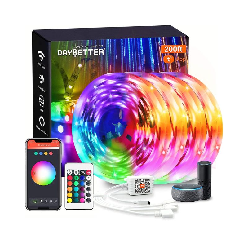 200ft Smart WiFi LED Strip Lights – RGB, Voice Control, Timer, Works with Alexa & Google
