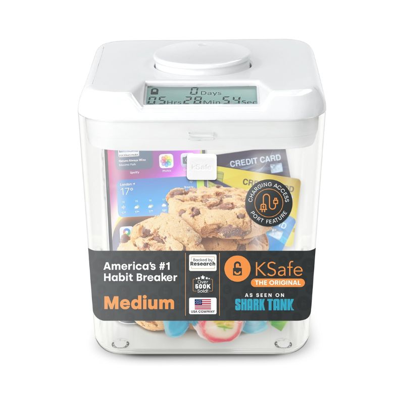 Time Locking Container (Medium) – White Lid, 5.5" Clear Base | Timed Lock Box for Temptations