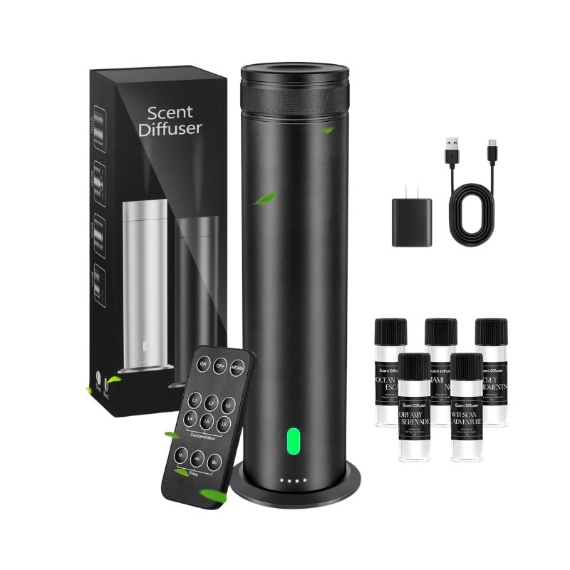 Black Waterless Scent Diffuser – 7 Oils, Remote, 800 Sq In Coverage