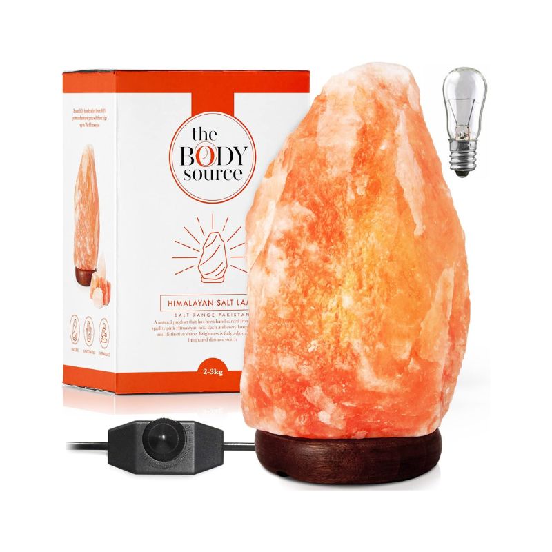 Himalayan Salt Lamp 10-12 Inches (11-15Lb) | Includes Dimmer Switch | Natural Salt Rock Lamp with Handcrafted Wooden Base & Night Light (Bulb Replacement)