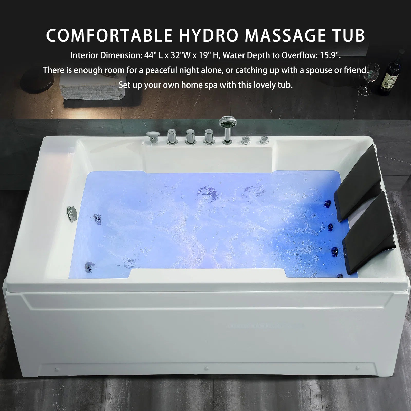 Empava 72 x 48 All-in-One Acrylic Rectangle Whirlpool Bathtub with 10 Water Jets & LED Lights - Spa-Like Relaxation with Left-Side Drain & 3-Side Alcove Install