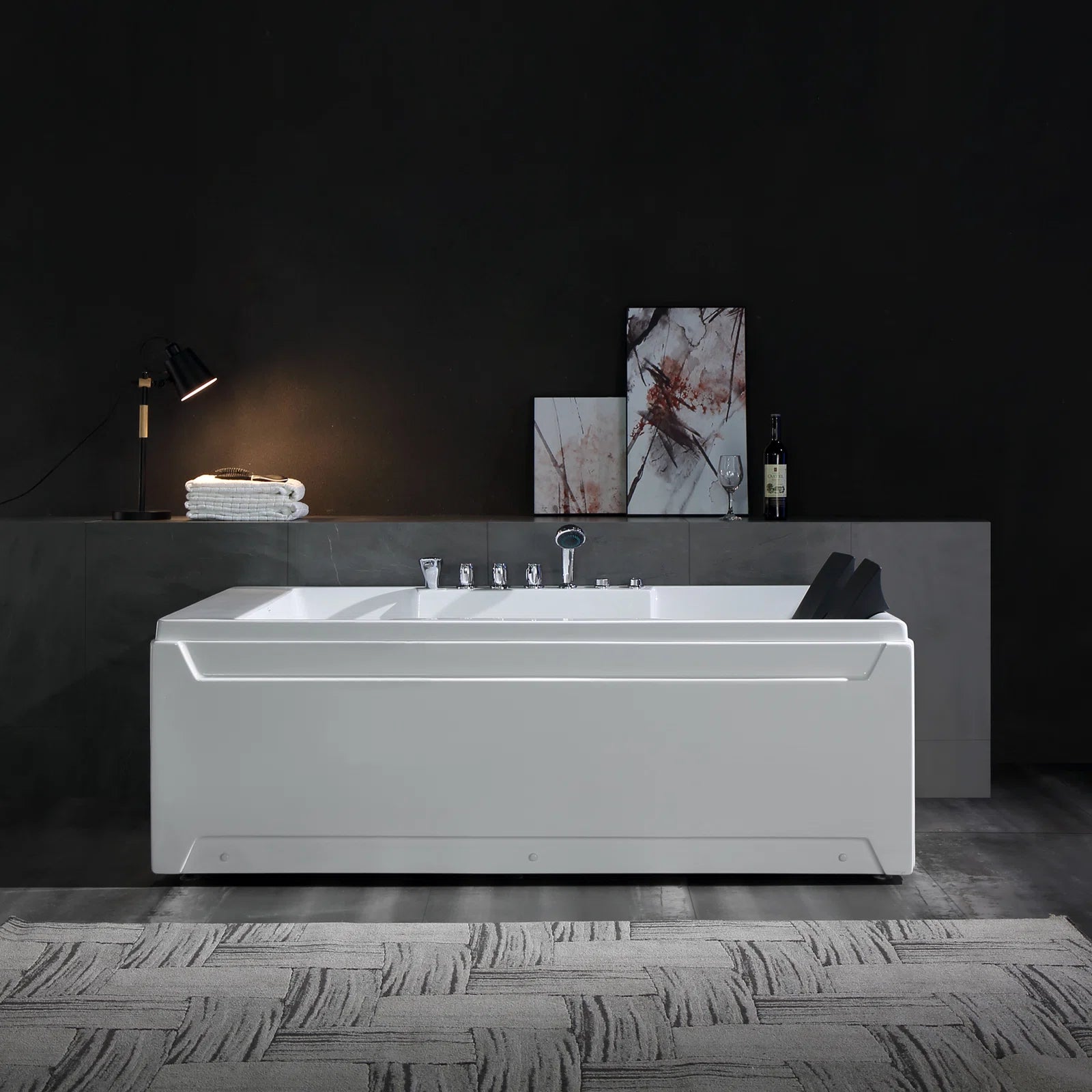 Empava 72 x 48 All-in-One Acrylic Rectangle Whirlpool Bathtub with 10 Water Jets & LED Lights - Spa-Like Relaxation with Left-Side Drain & 3-Side Alcove Install