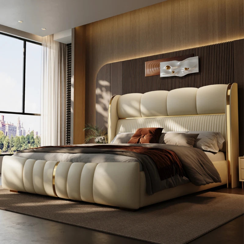 Modern Luxury Italian Leather Bed - Premium Upholstery, Sleek Design & Exceptional Comfort - Contemporary Bedroom Elegance