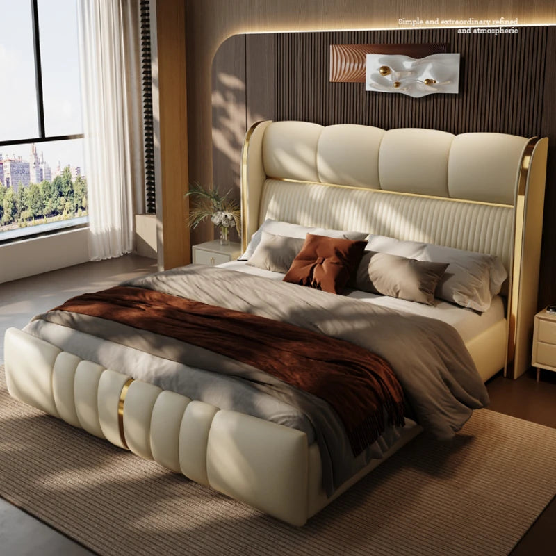 Modern Luxury Italian Leather Bed - Premium Upholstery, Sleek Design & Exceptional Comfort - Contemporary Bedroom Elegance